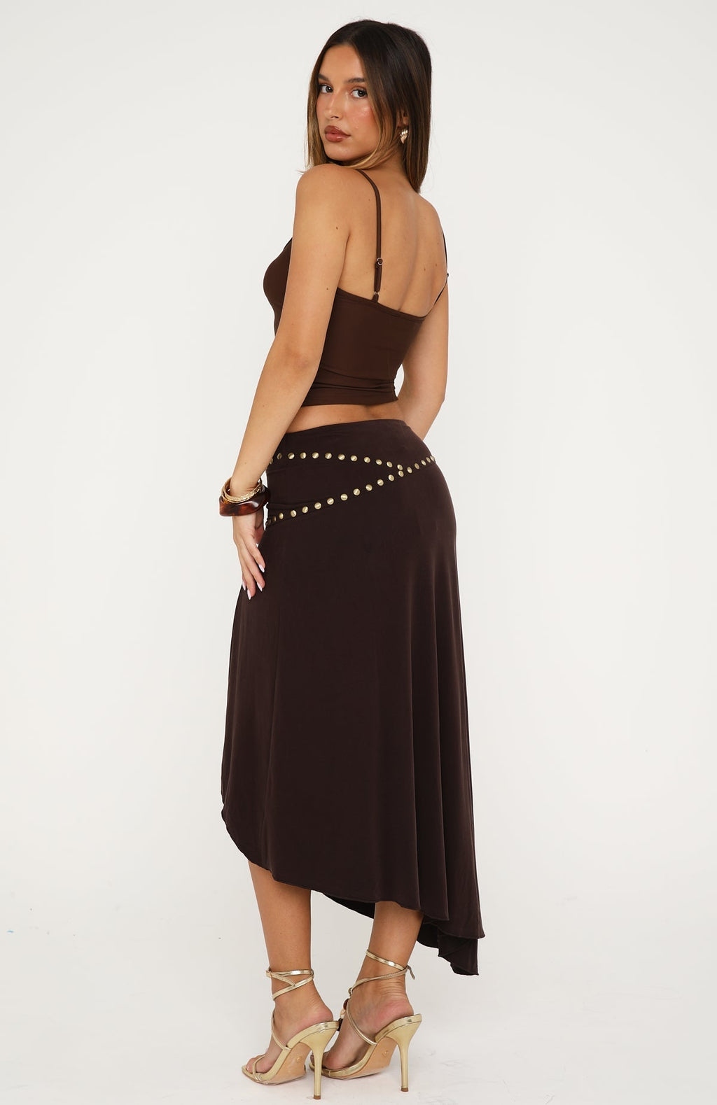 White Fox Haute Rebel Midi Skirt Chocolate