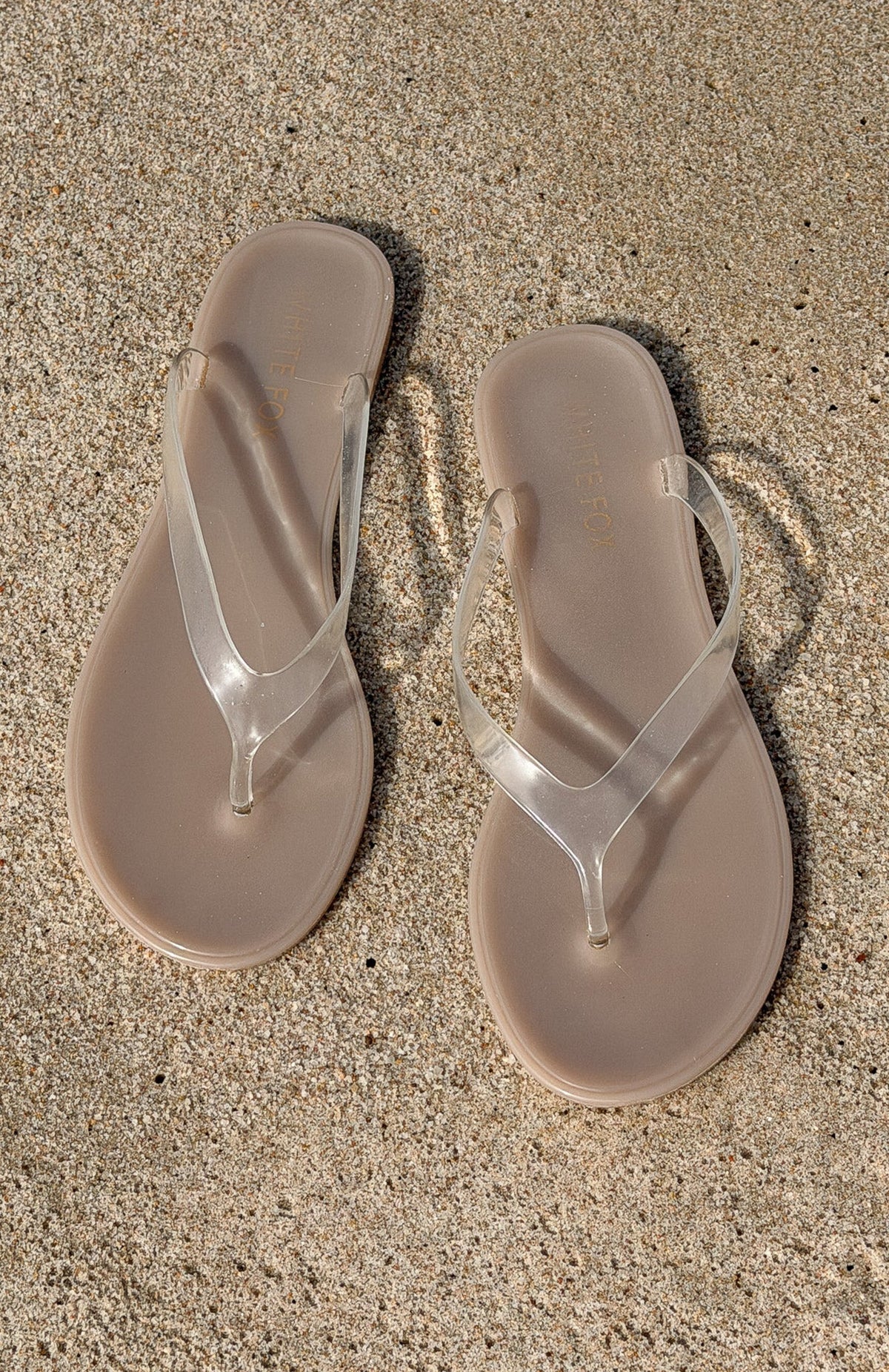 White Fox Dean Jelly Thong Sandals Light Taupe/Clear
