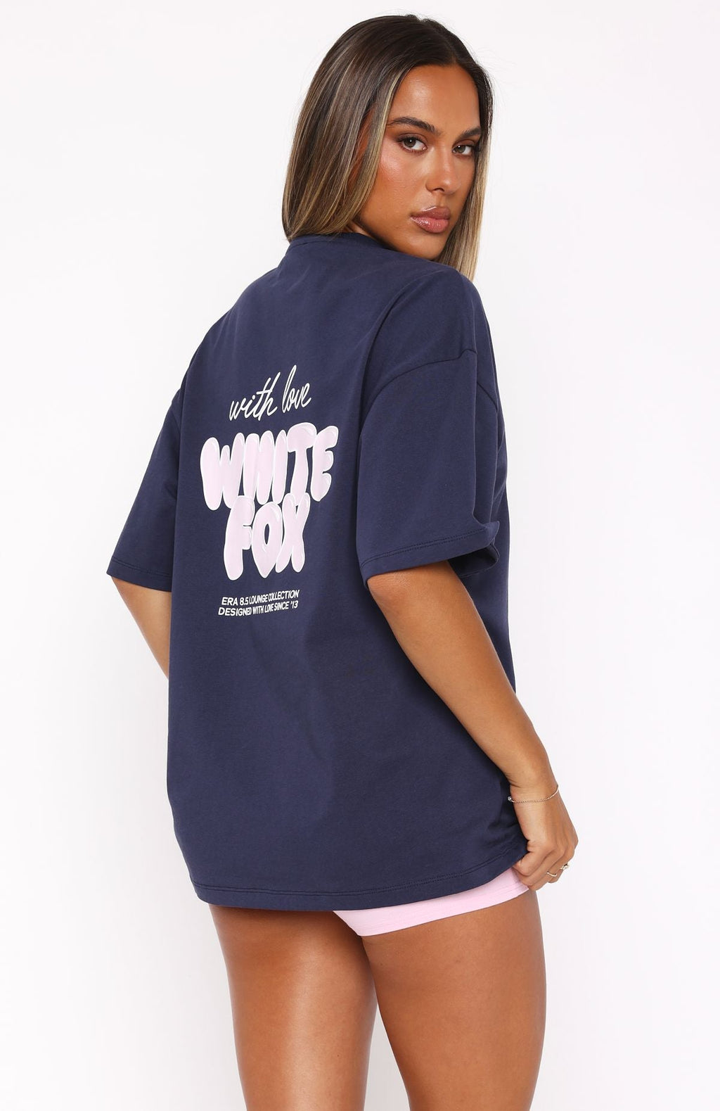 White Fox With Love Always Oversized Tee Navy
