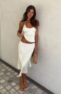 White Fox Palm Breeze Midi Skirt Cream