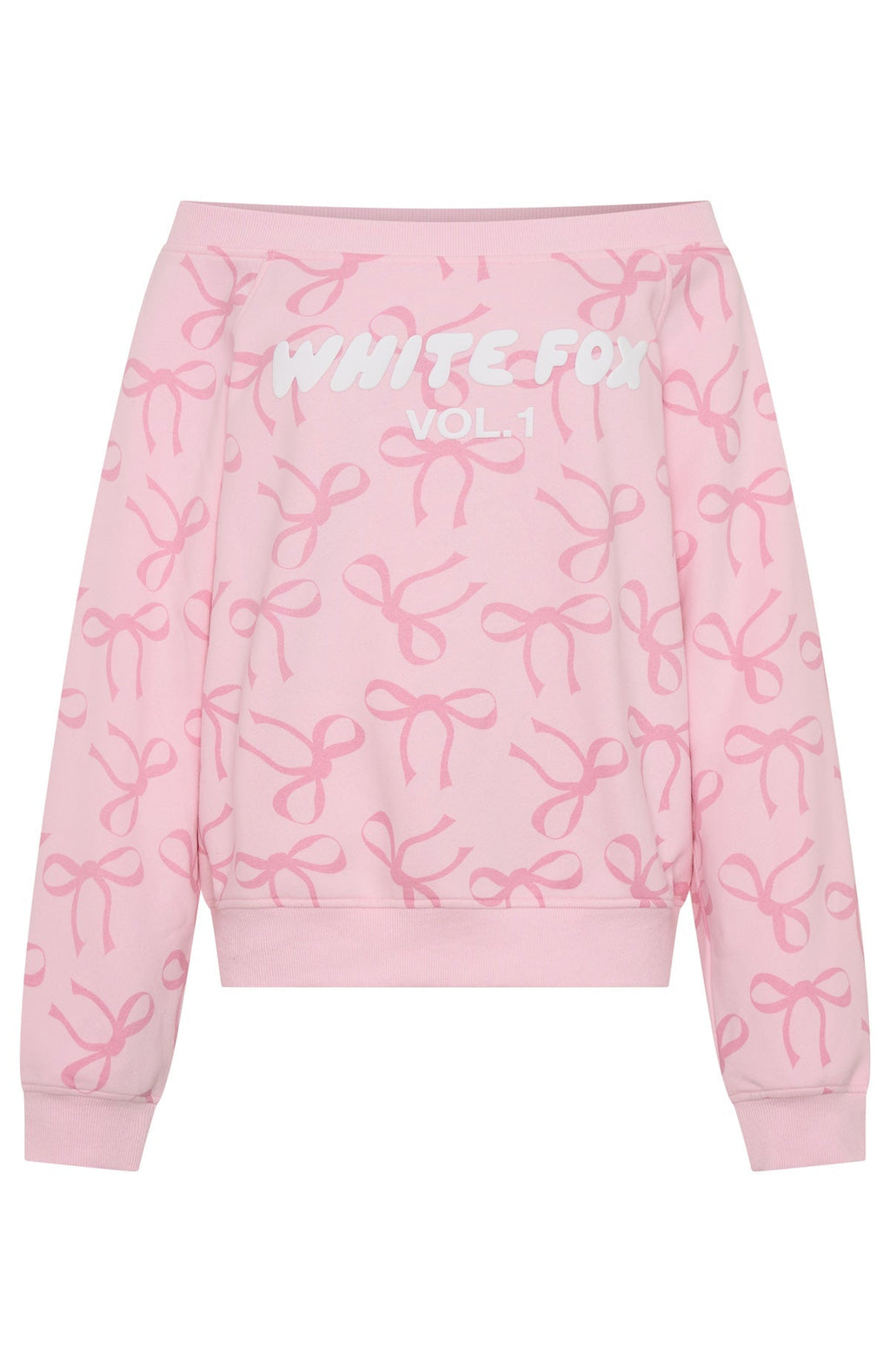White Fox Vol. 1 Off Shoulder Printed Sweater Posy Bow