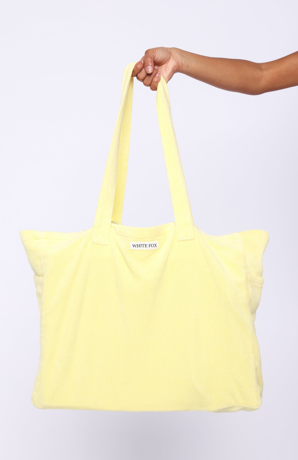 White Fox Causing Commotion Terry Tote Lemon