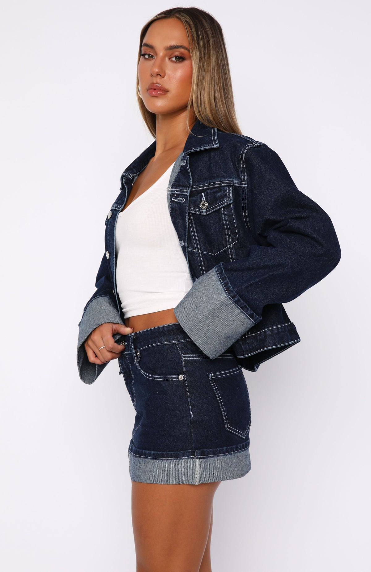 White Fox Charlotte Denim Mini Skirt Dark Indigo