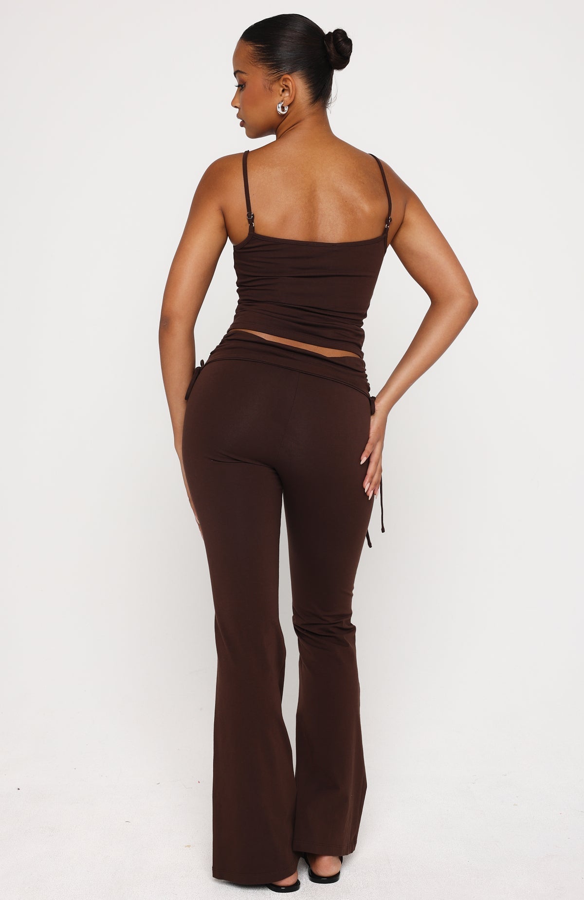 White Fox Pretty Vibes Fold Over Flare Pants Chocolate