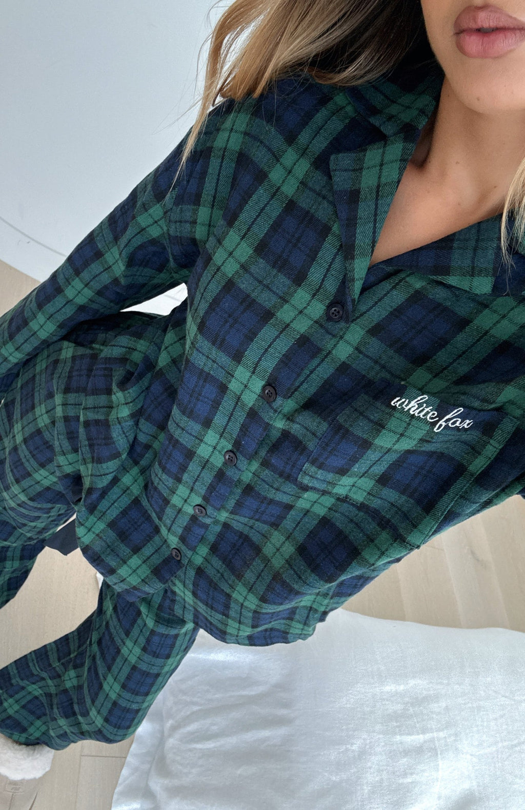 White Fox That Time Of Year Long Sleeve Pyjama Top Green/Navy