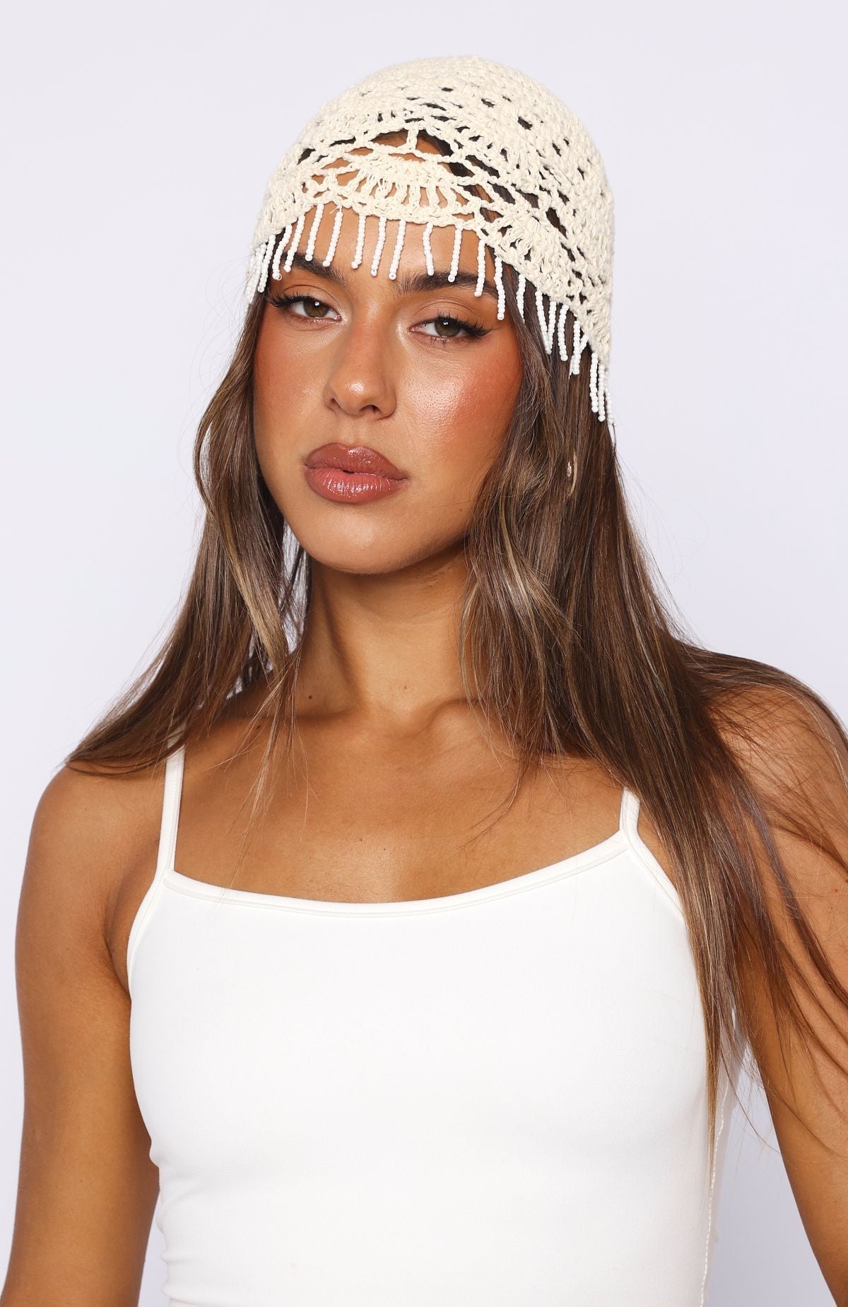 White Fox Maja Crochet Hat Cream