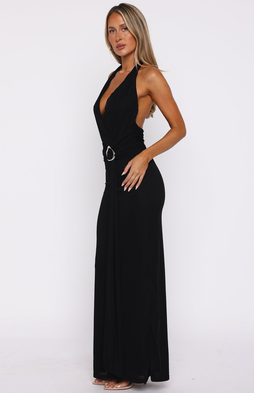 White Fox Too Hot For You Halter Maxi Dress Black