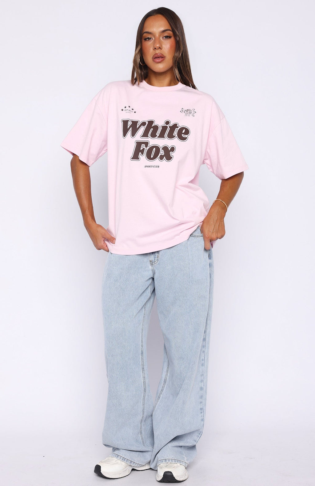 White Fox Seeing Stars Oversized Tee Pink