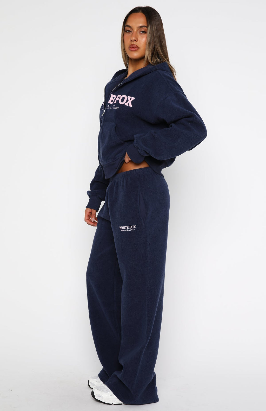 White Fox Just For Now Fleece Wide Leg Sweatpants Navy