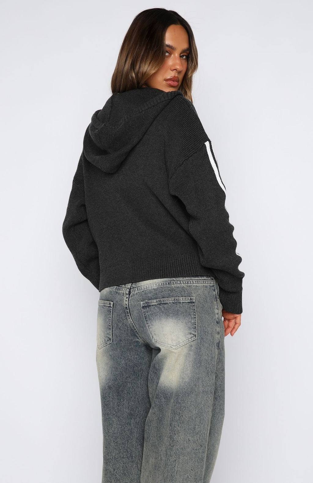 White Fox Next One Up Knit Hoodie Charcoal
