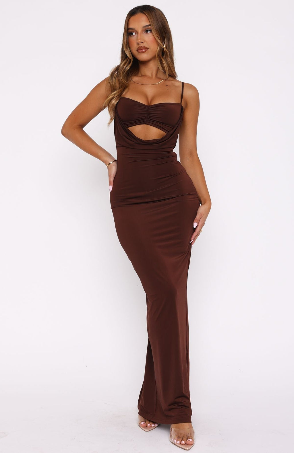 White Fox Hit The City Maxi Dress Chocolate