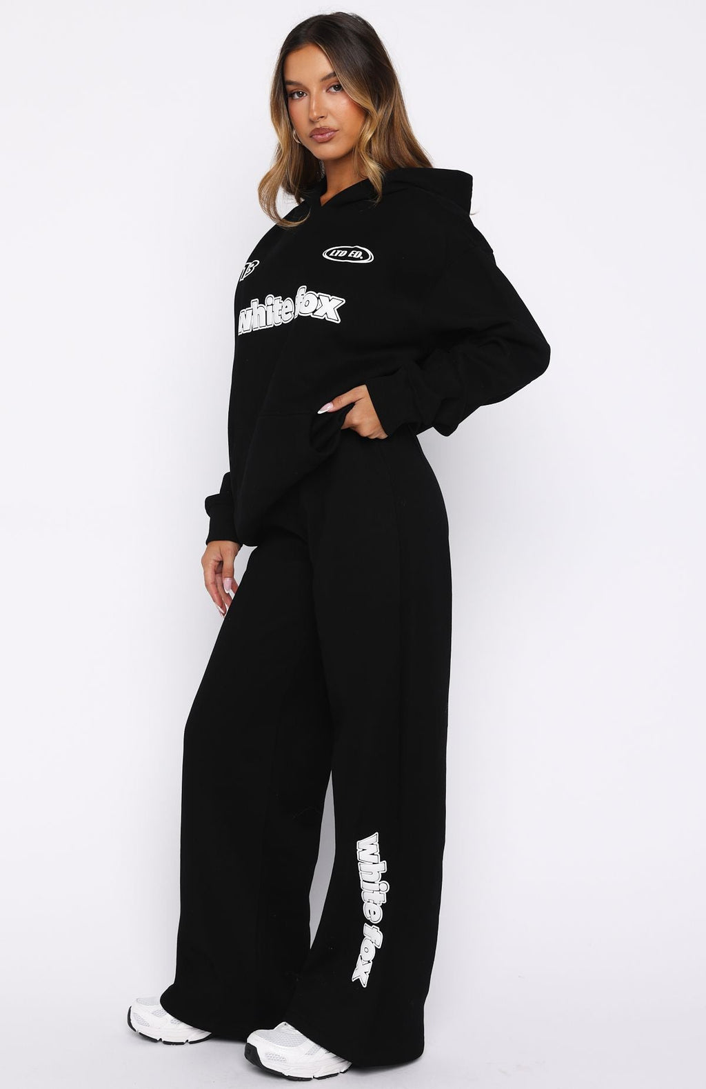 White Fox Ready To Go Wide Leg Sweatpants Black