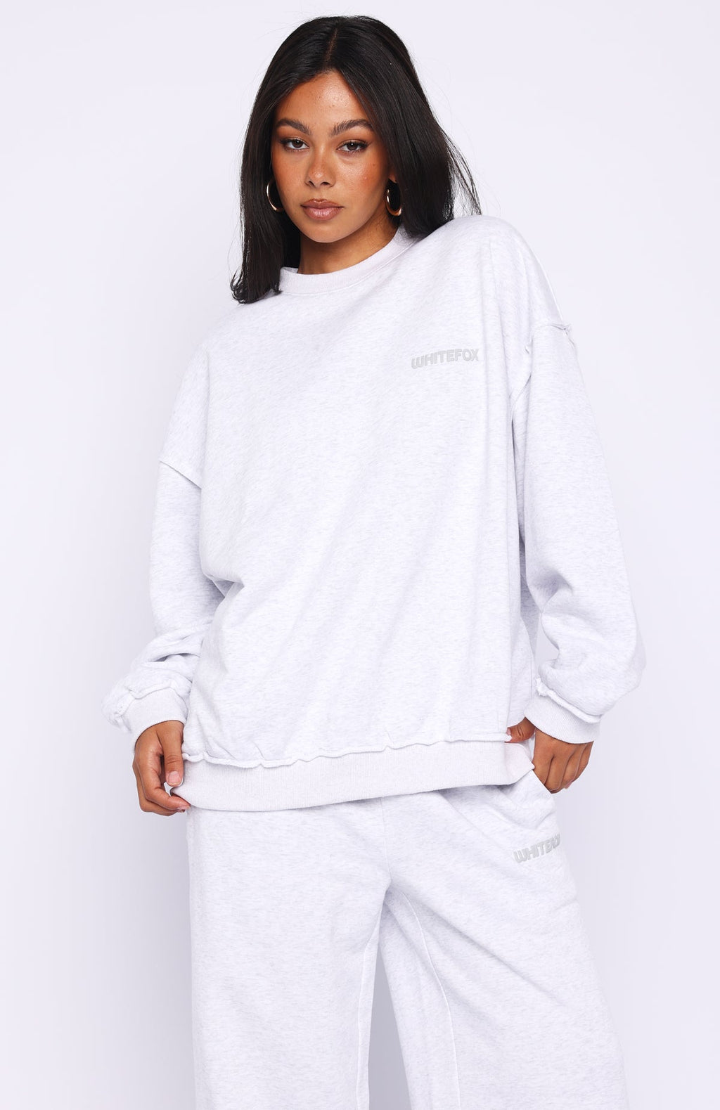 White Fox On My Own Terms Oversized Drop Shoulder Sweater Grey Marle