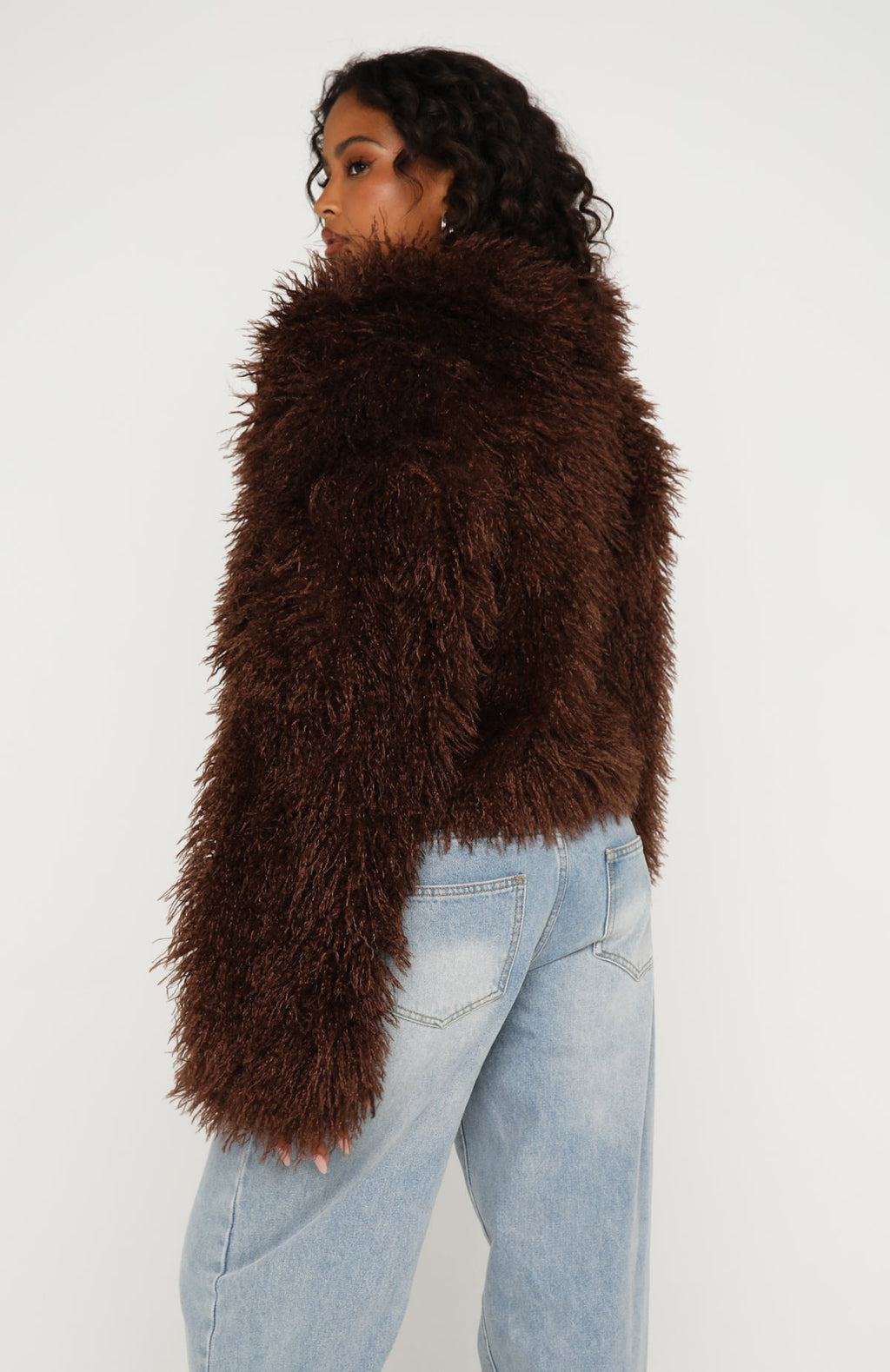 White Fox Weekend Away Faux Fur Jacket Chocolate