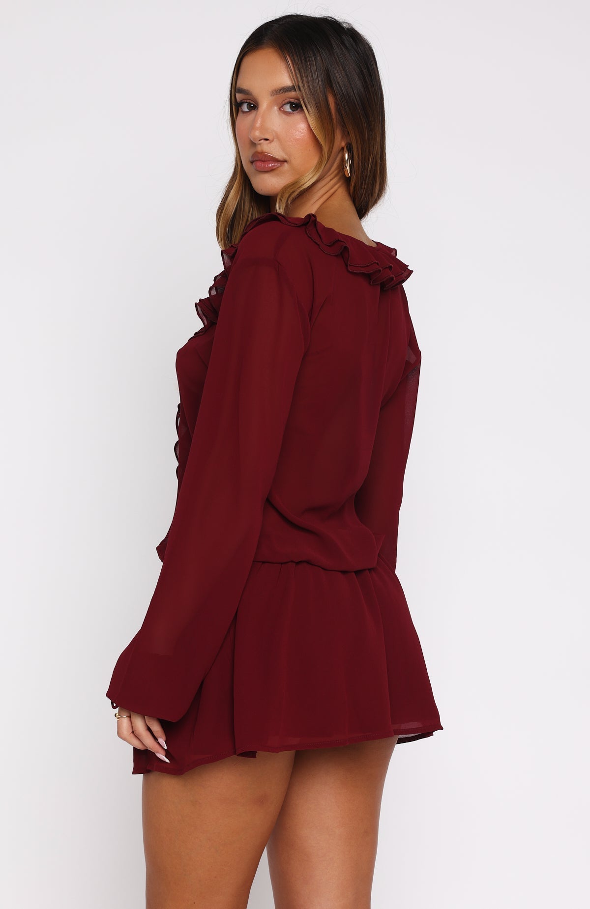 White Fox Eternal Energy Long Sleeve Mini Dress Burgundy