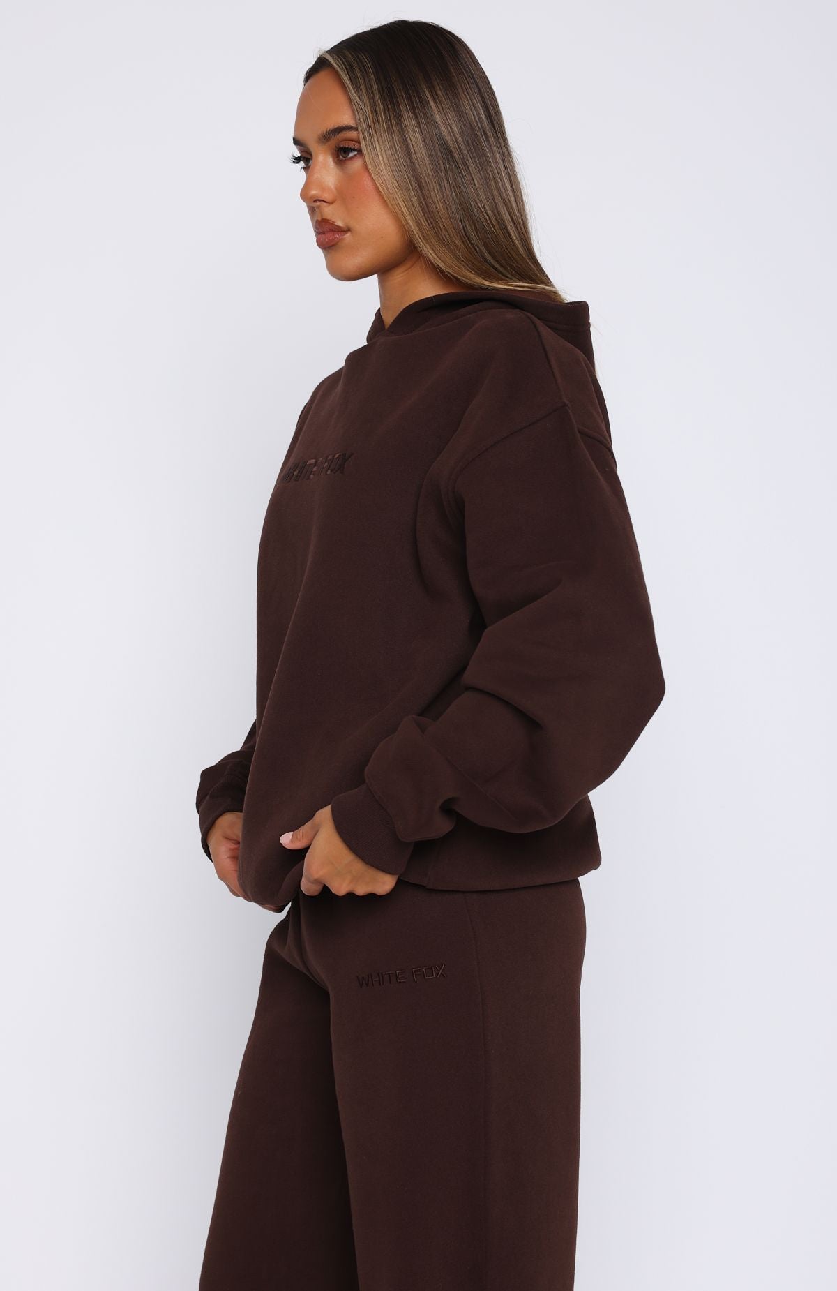 White Fox Stay Lifted Oversized Hoodie Bitter Chocolate