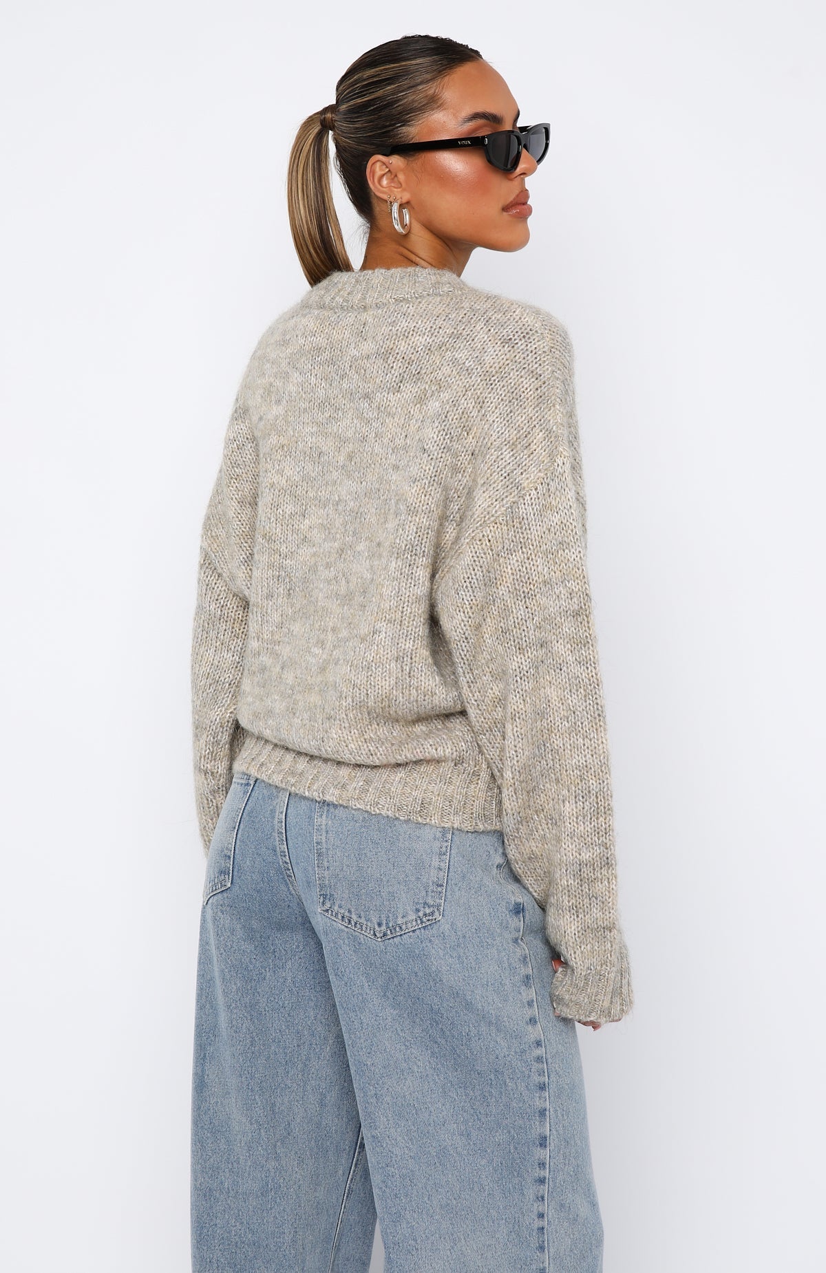 White Fox Ice Queen Knit Sweater Peppered Taupe