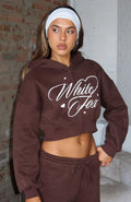 White Fox Love You Regardless Cropped Zip Front Hoodie Chocolate