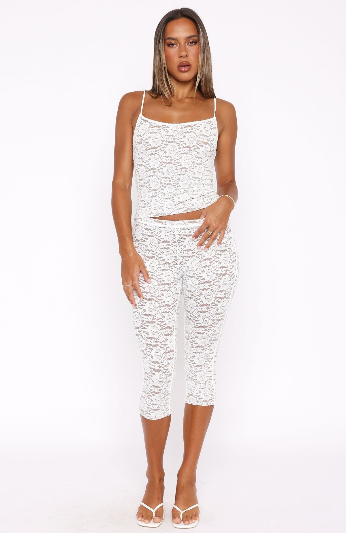 White Fox Vibe With Me Lace Capri Pants White