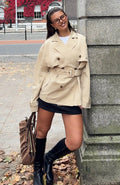 White Fox She's Popular Cropped Trench Sand