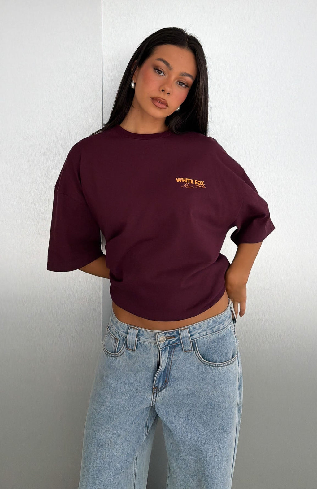 White Fox Give It Time Oversized Tee Plum