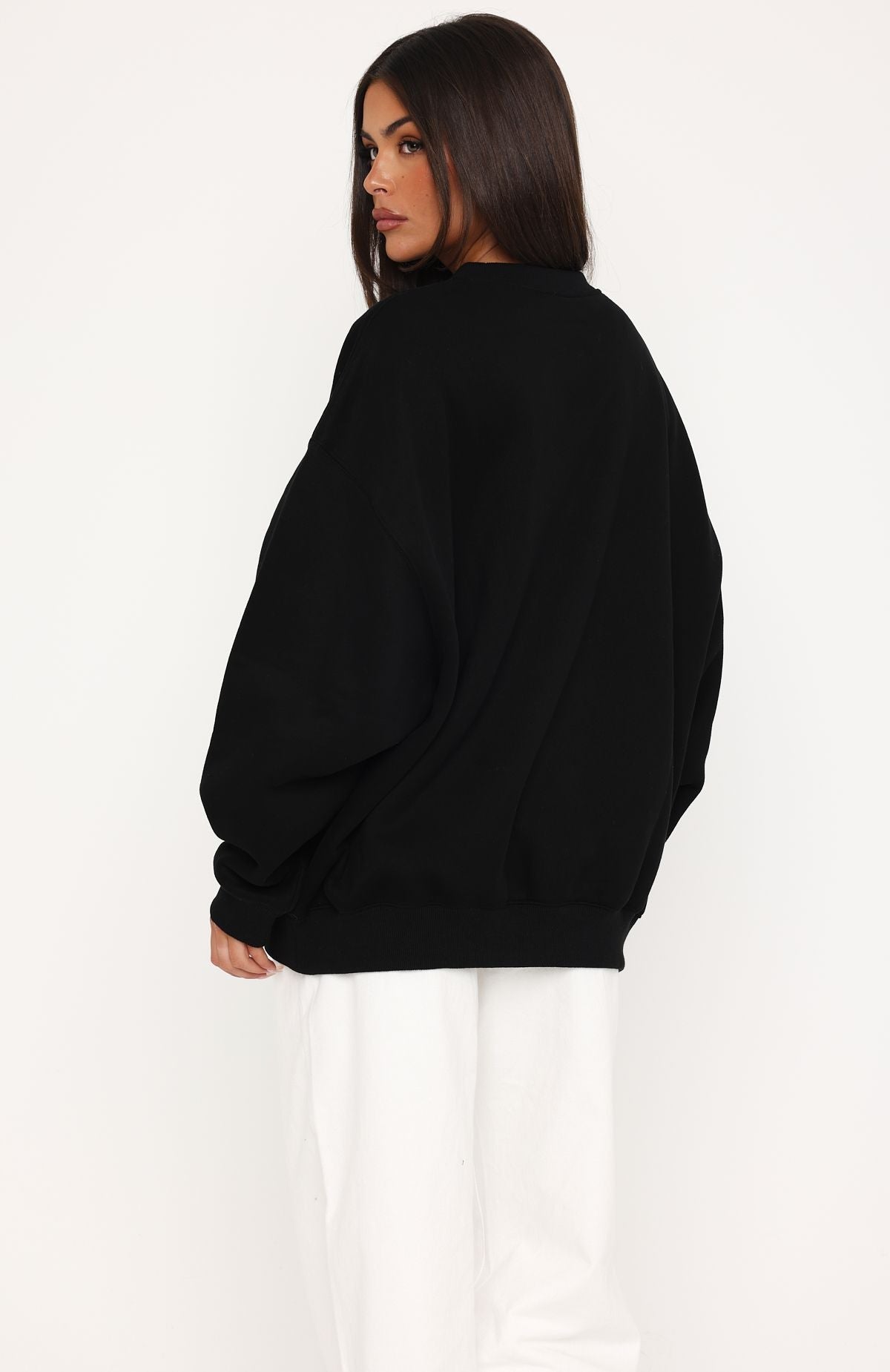 White Fox Take Another Chance Oversized Drop Shoulder Sweater Black