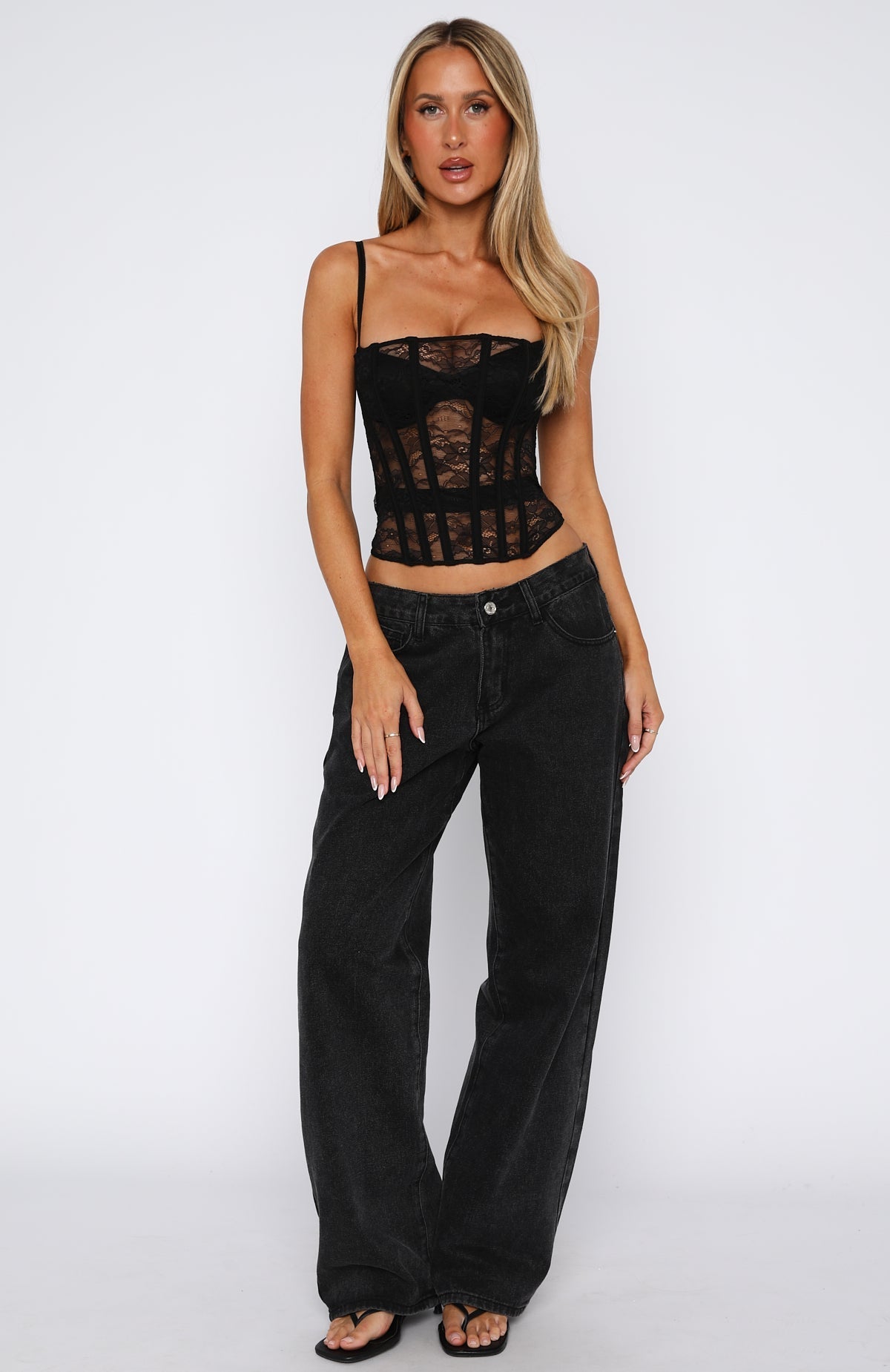 White Fox I'm Irreplaceable Lace Bustier Black