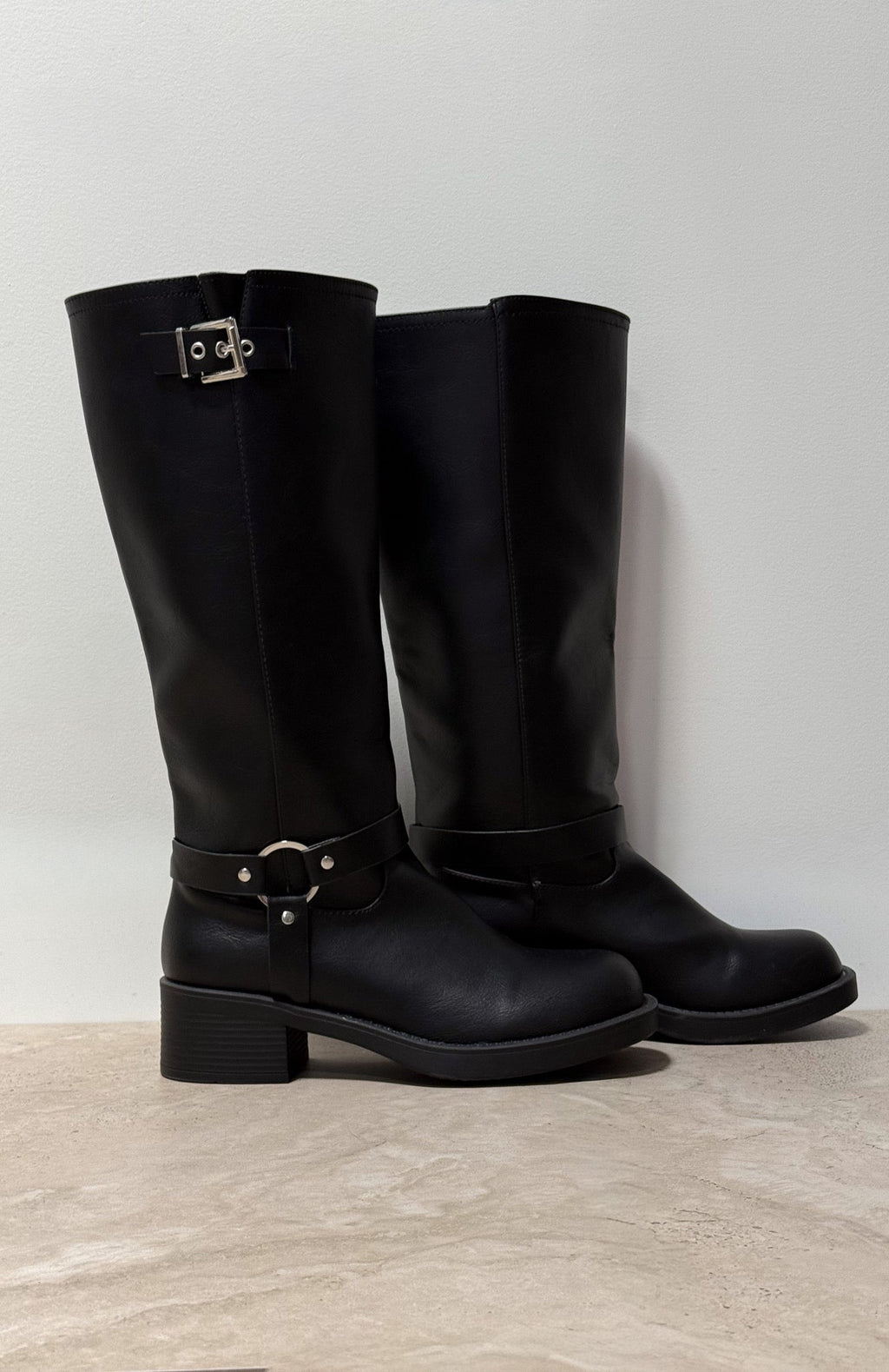 White Fox Rafferty Knee High Boots Black PU