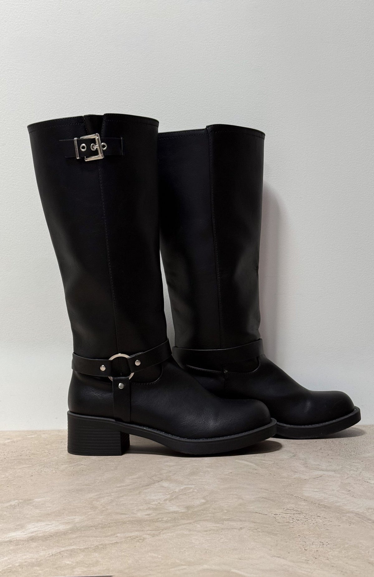 White Fox Rafferty Knee High Boots Black PU
