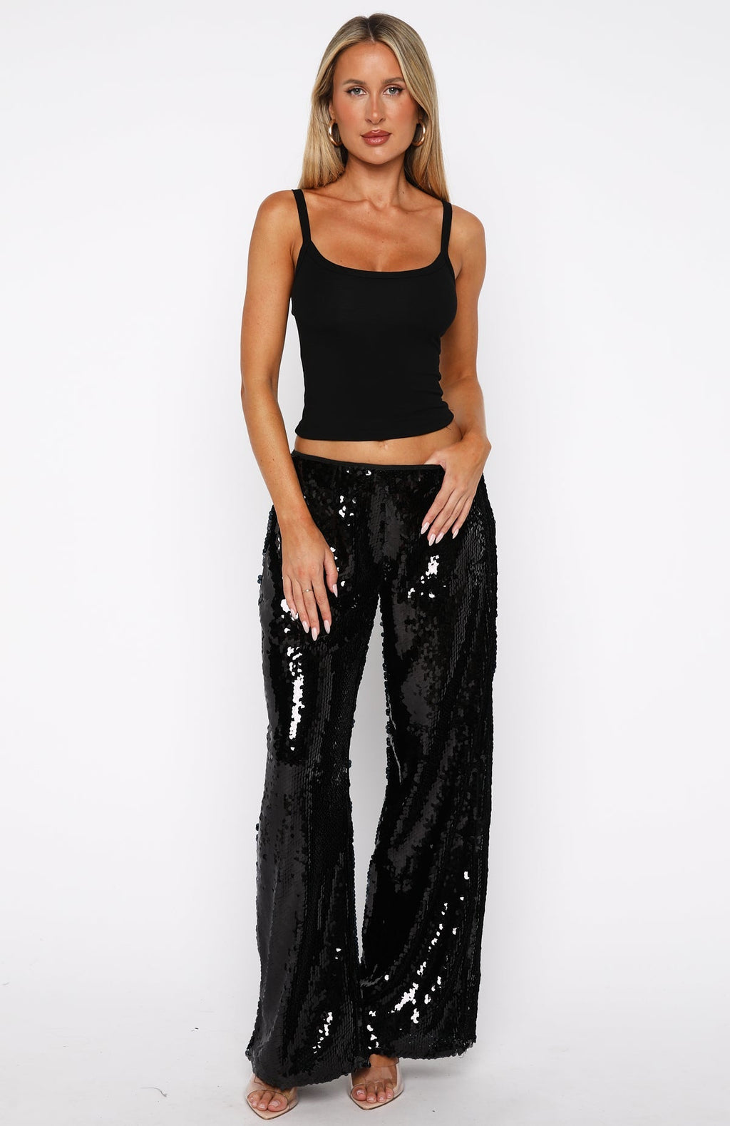 White Fox Caught Up In It Sequin Pants Black