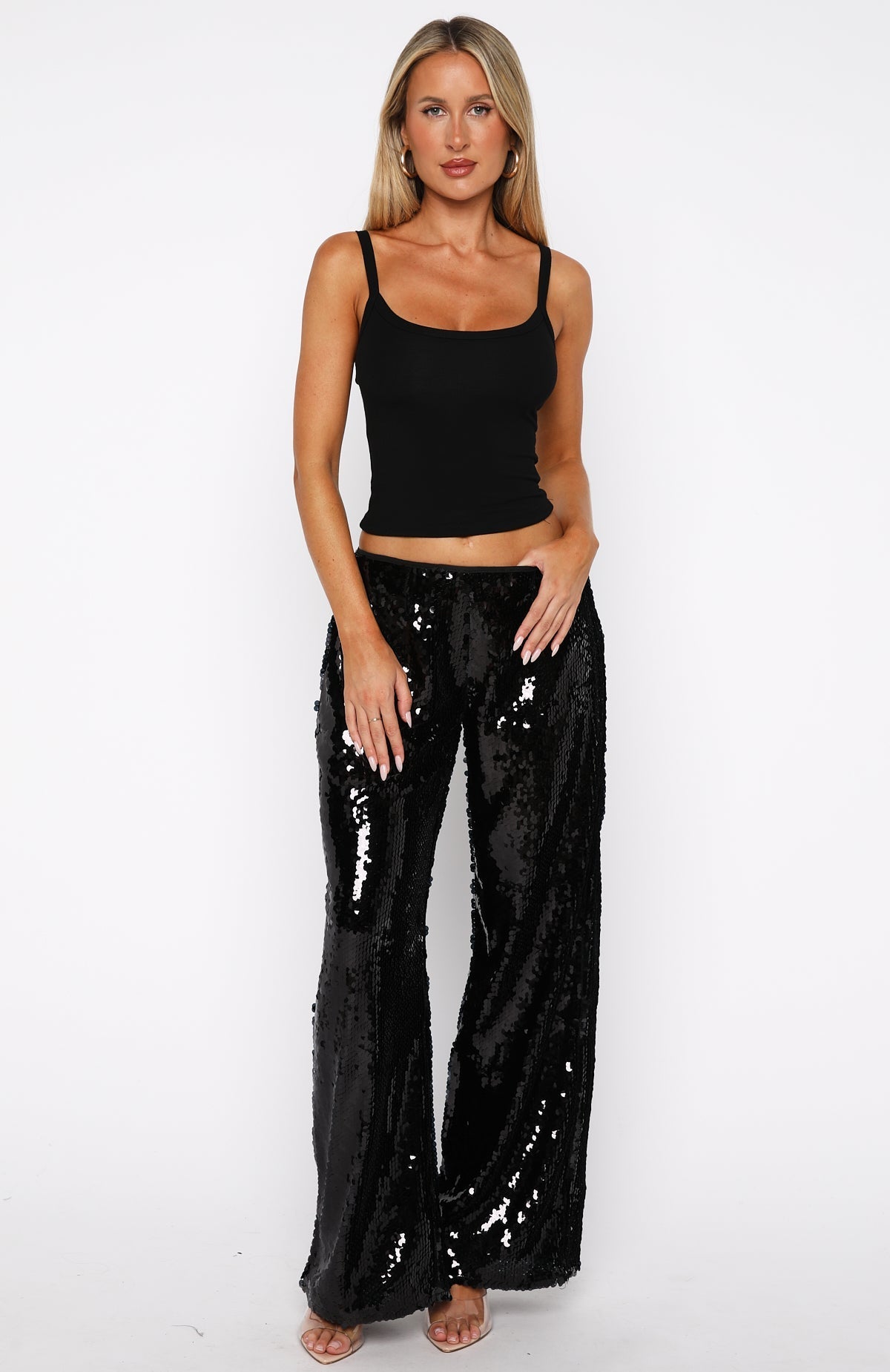White Fox Caught Up In It Sequin Pants Black