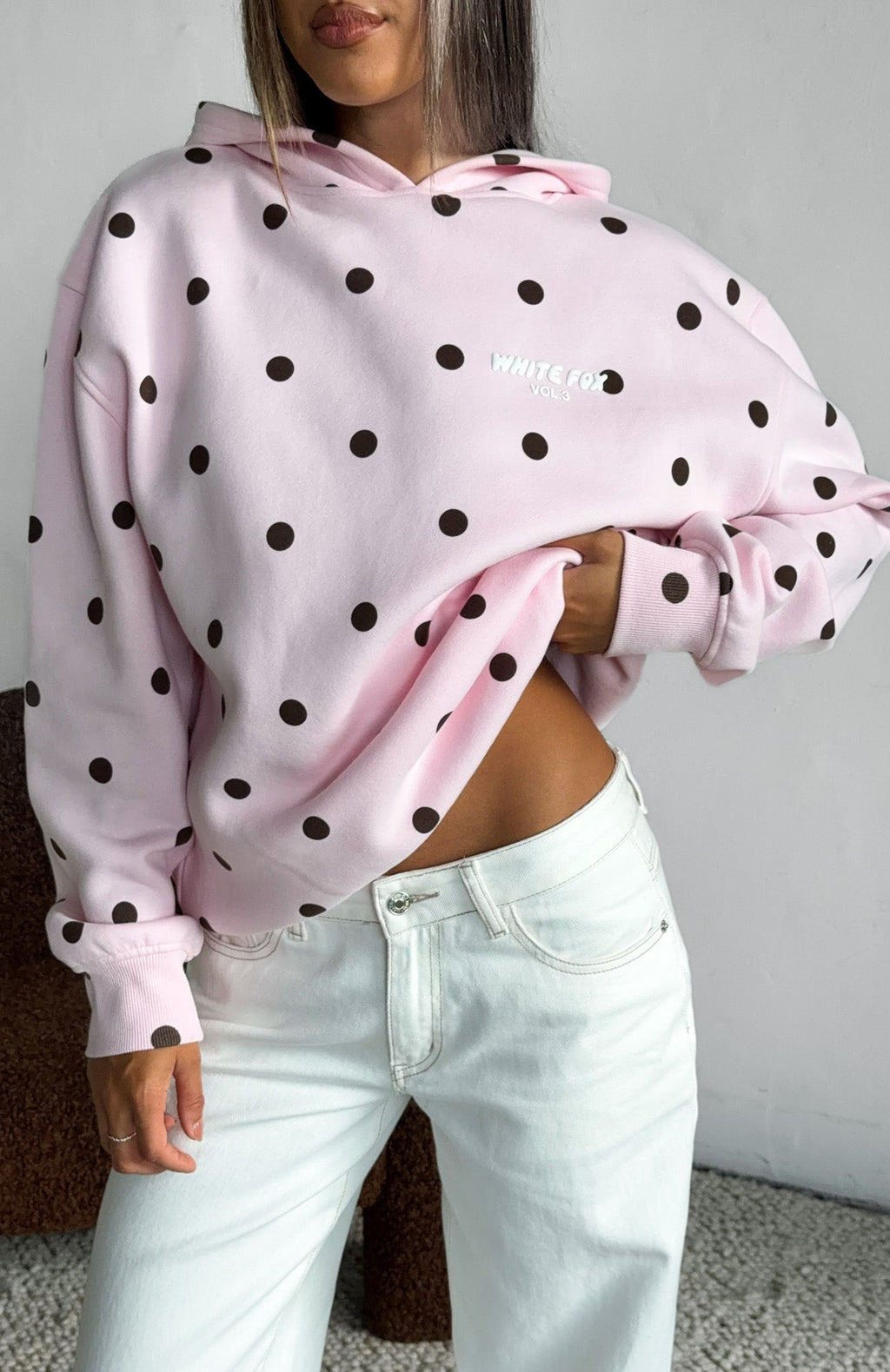 White Fox Offstage Printed Oversized Hoodie Posy Polka Dot