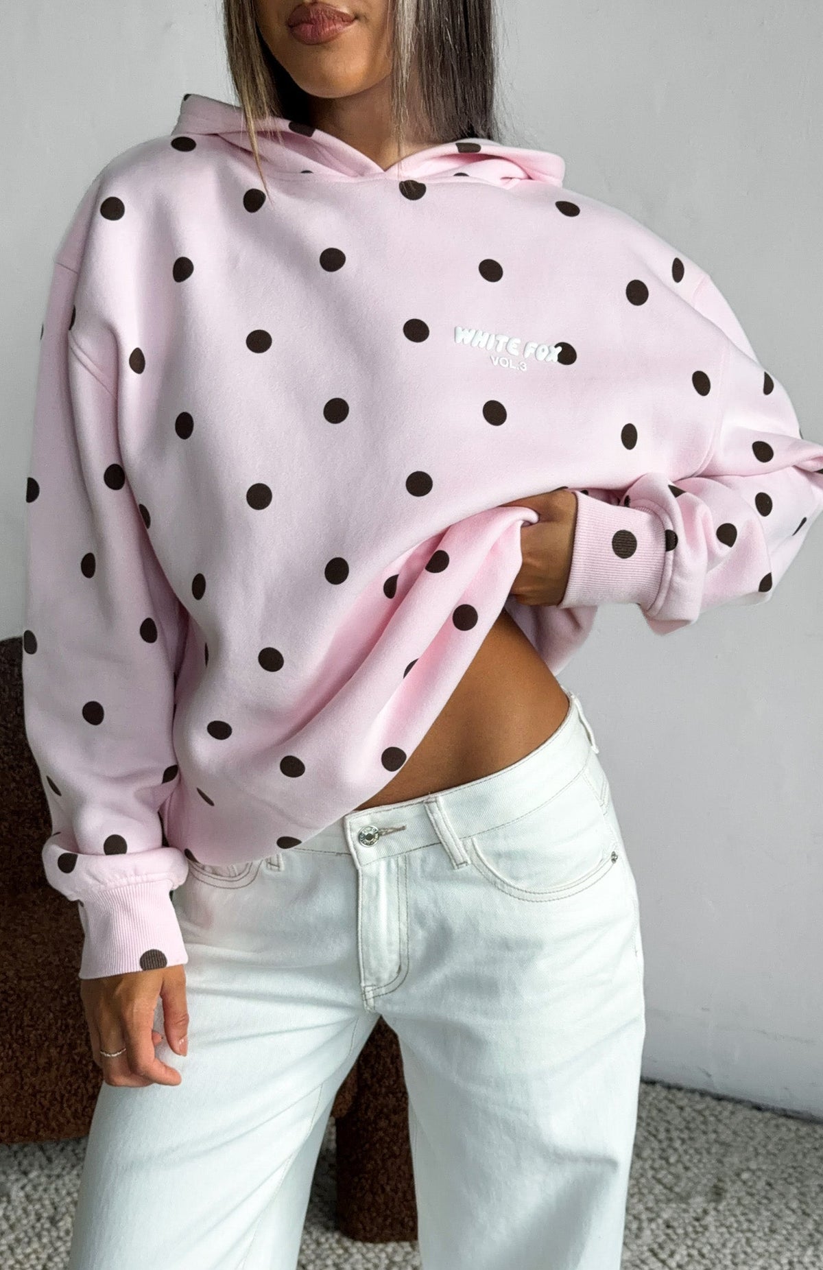 White Fox Offstage Printed Oversized Hoodie Posy Polka Dot
