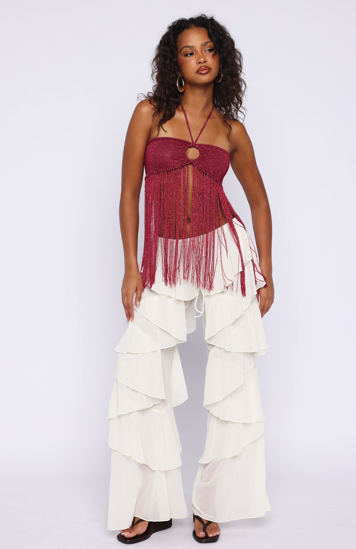 White Fox Boho Breeze Fringe Top Granita