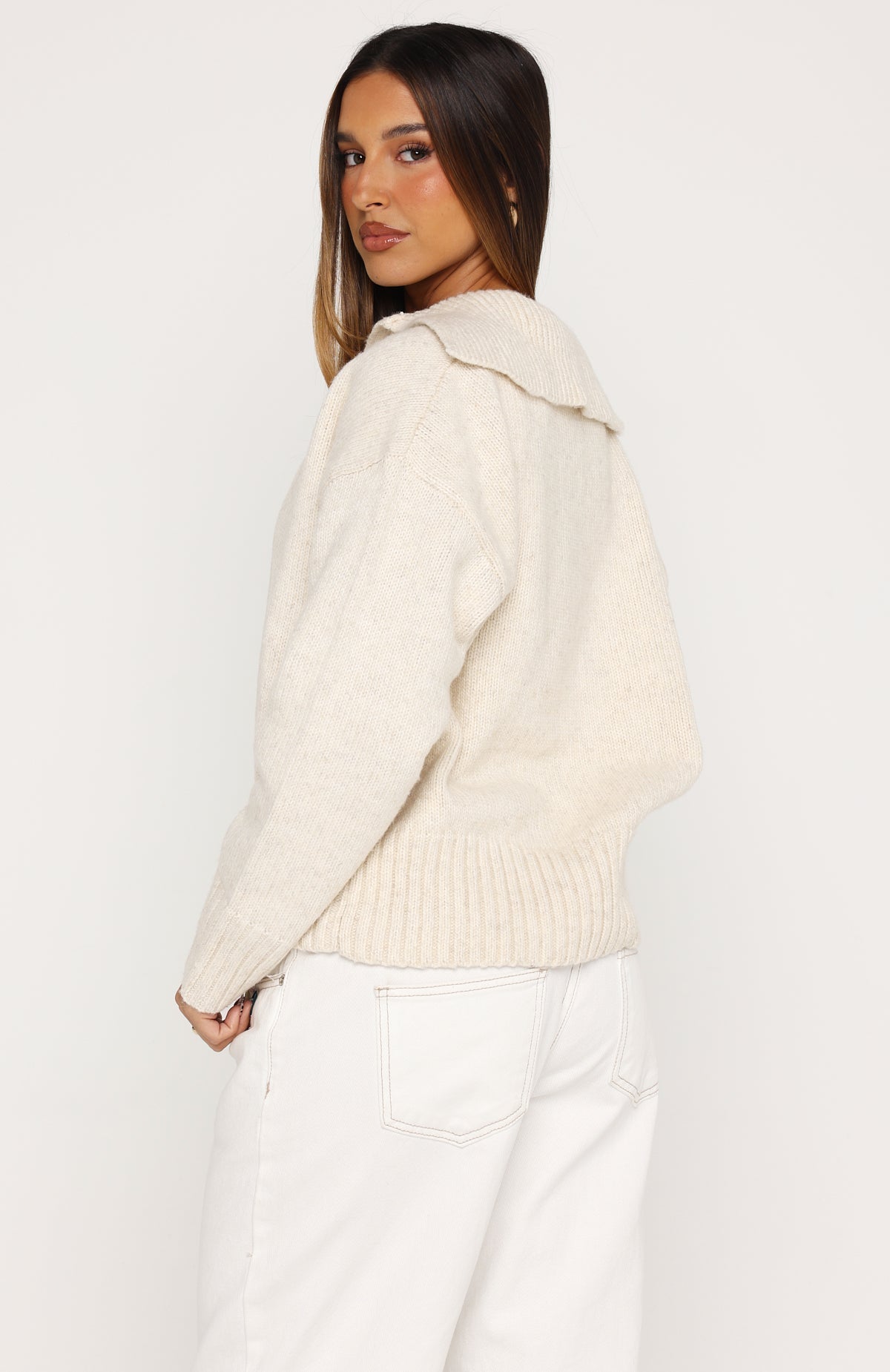 White Fox Chrissy Knit Sweater Oat Marle