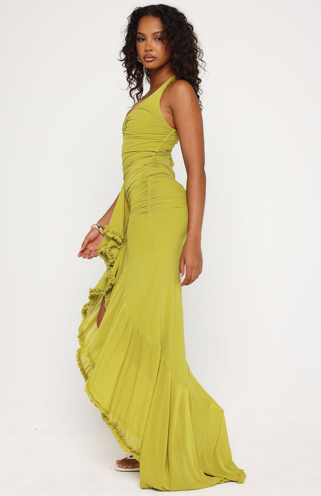 White Fox Main Character Energy Mesh Maxi Dress Chartreuse