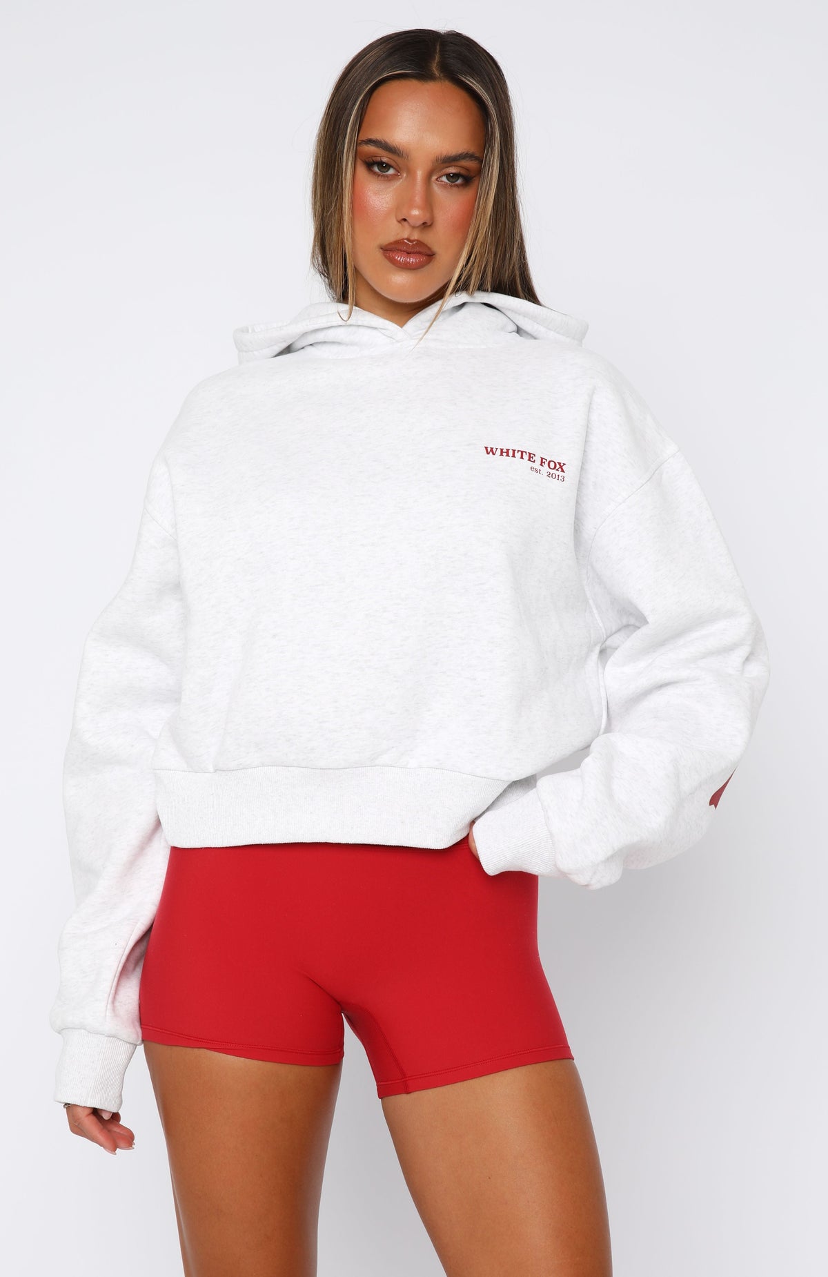 White Fox Serving Up Cropped Hoodie Grey Marle