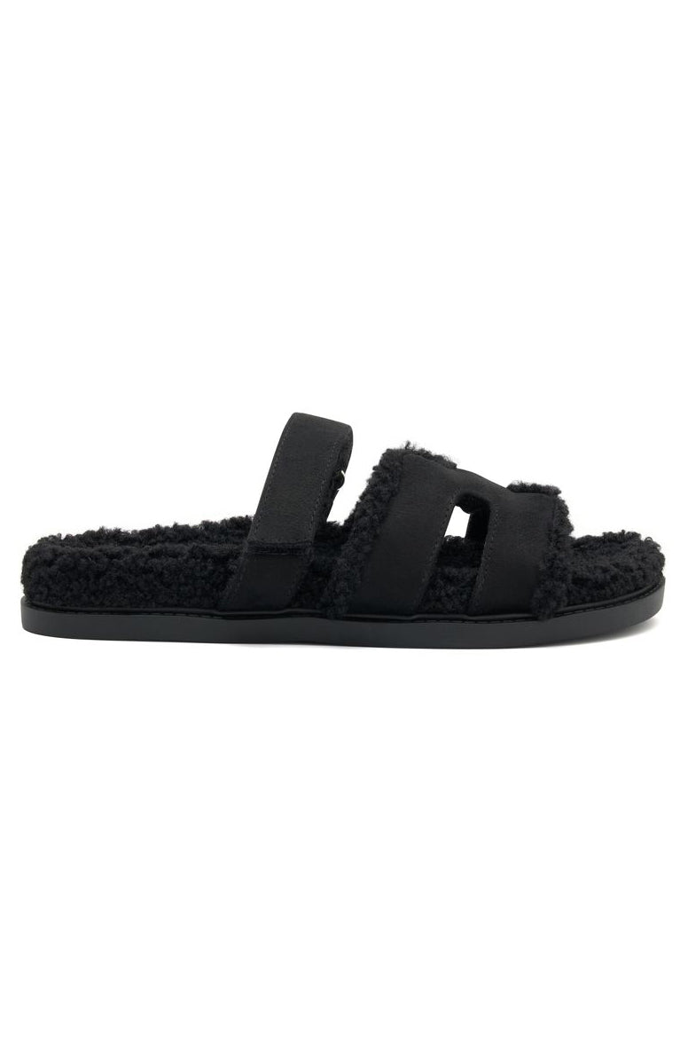 White Fox Sandra Shearling Sandals Black