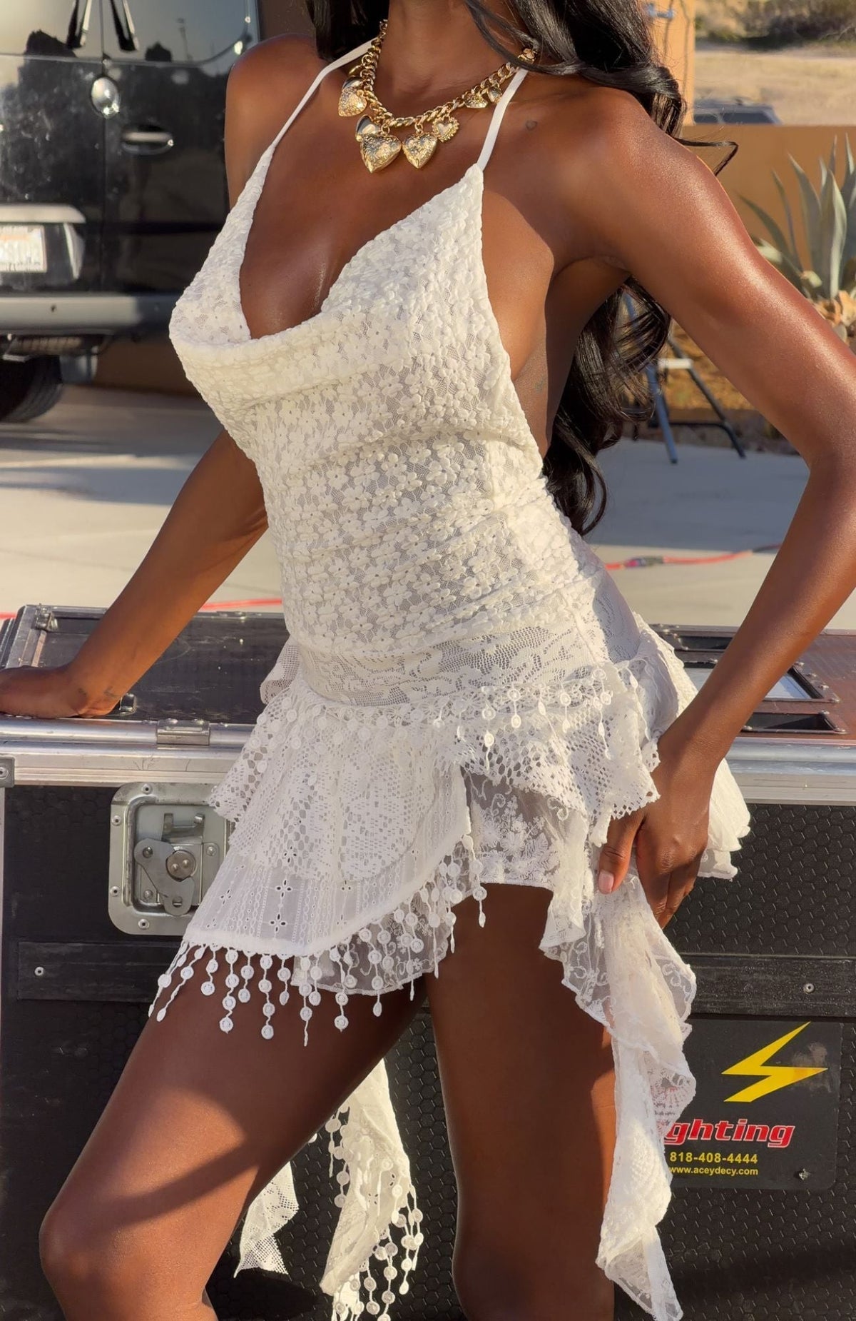 White Fox Let's Roll Mini Dress Off White