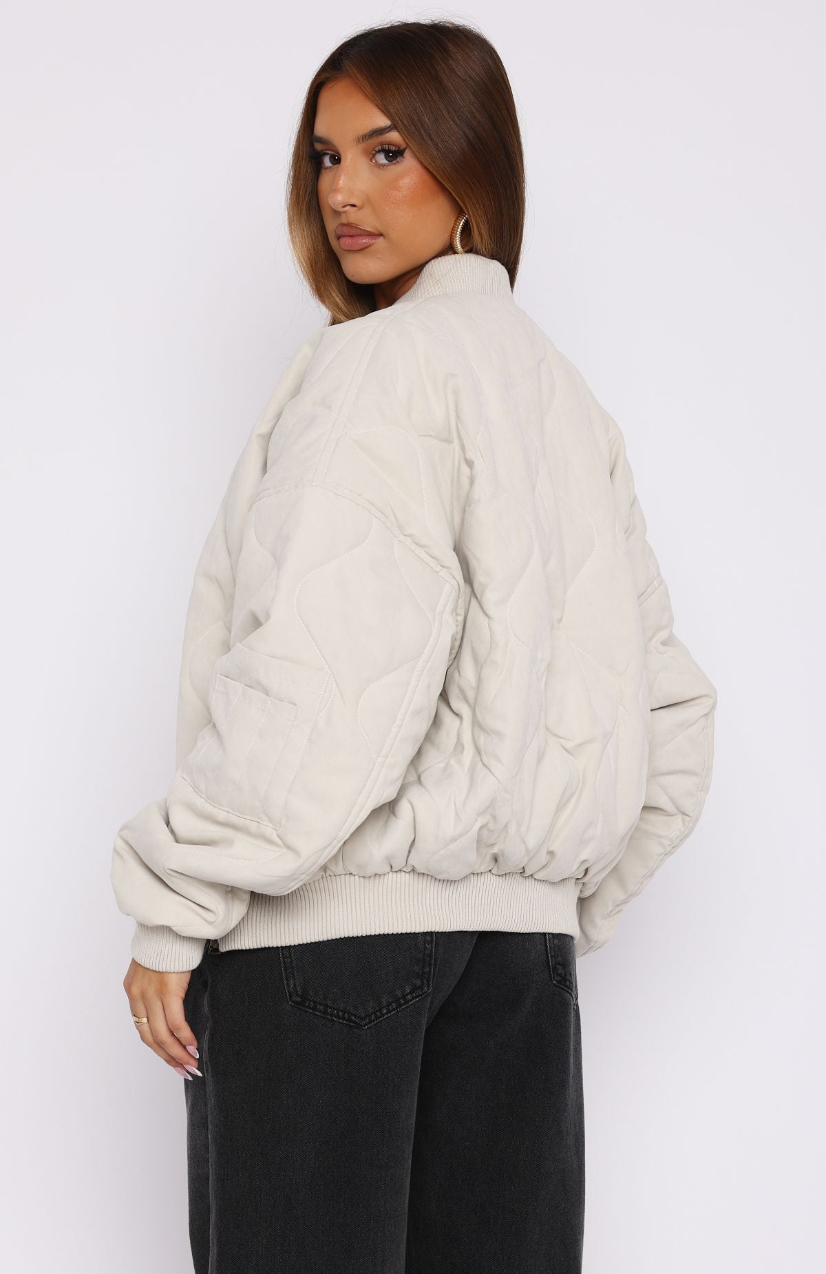 White Fox Soft Love Bomber Jacket Beige