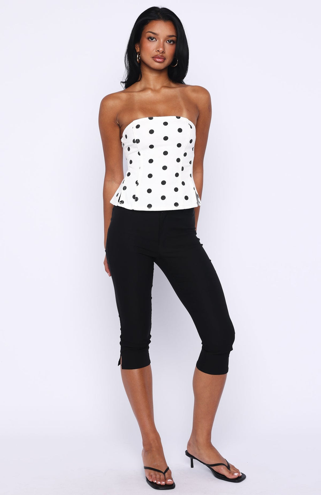 White Fox More Power Strapless Denim Top White/Black Polka Dot
