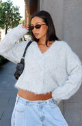 White Fox Cozy Vibes Knit Cardigan Grey Marle