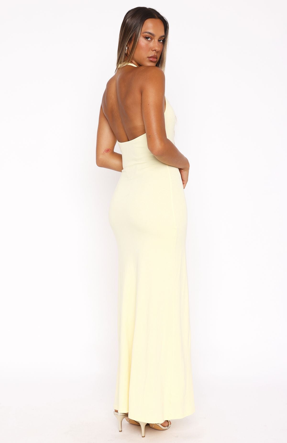 White Fox Took A Chance Halter Maxi Dress Lemon