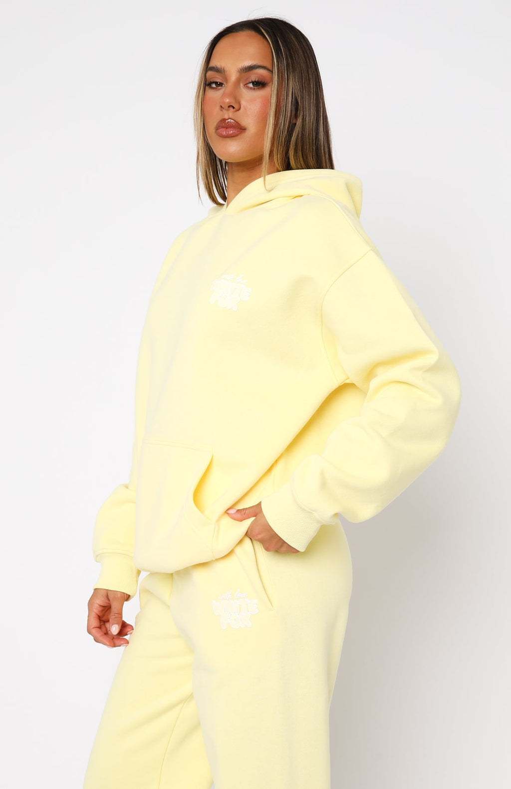 White Fox With Love Always Oversized Hoodie Lemon