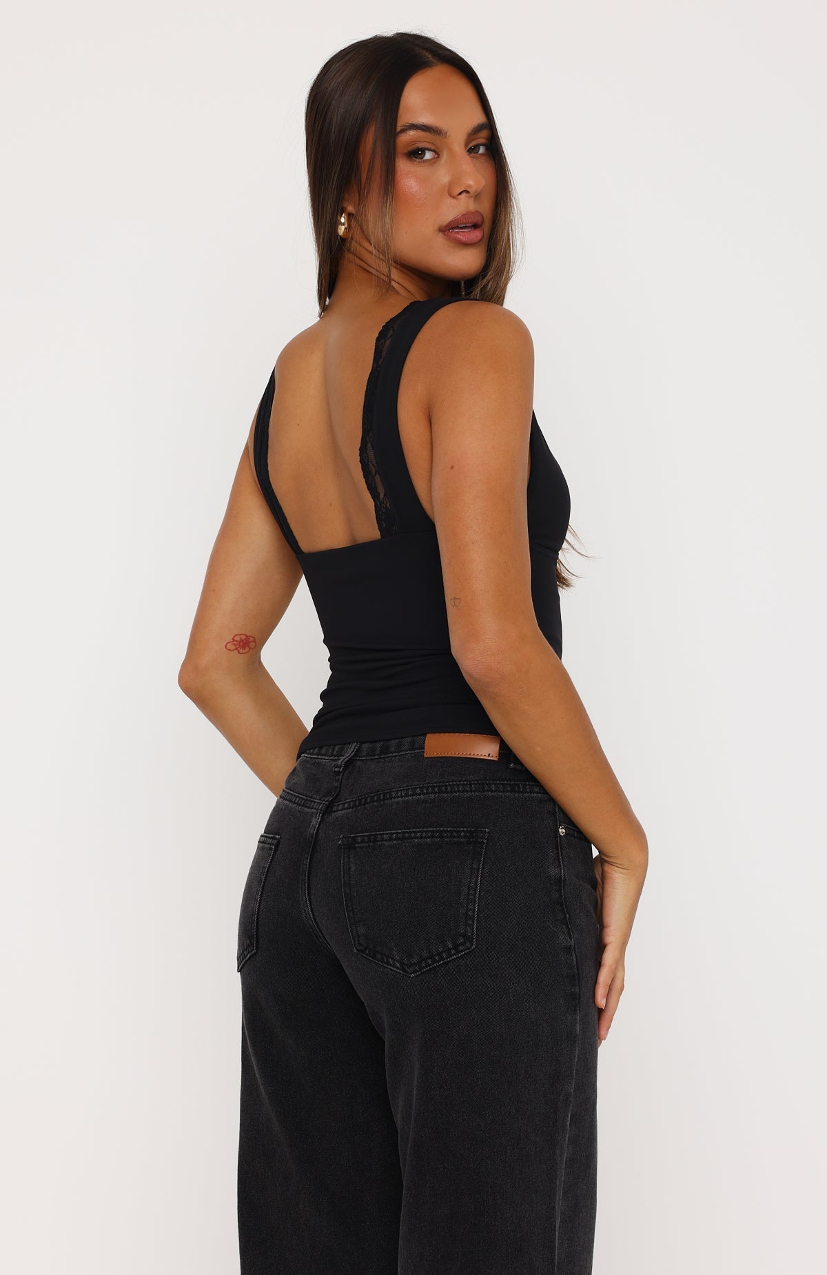 White Fox Key To My Heart Lace Trim Top Black