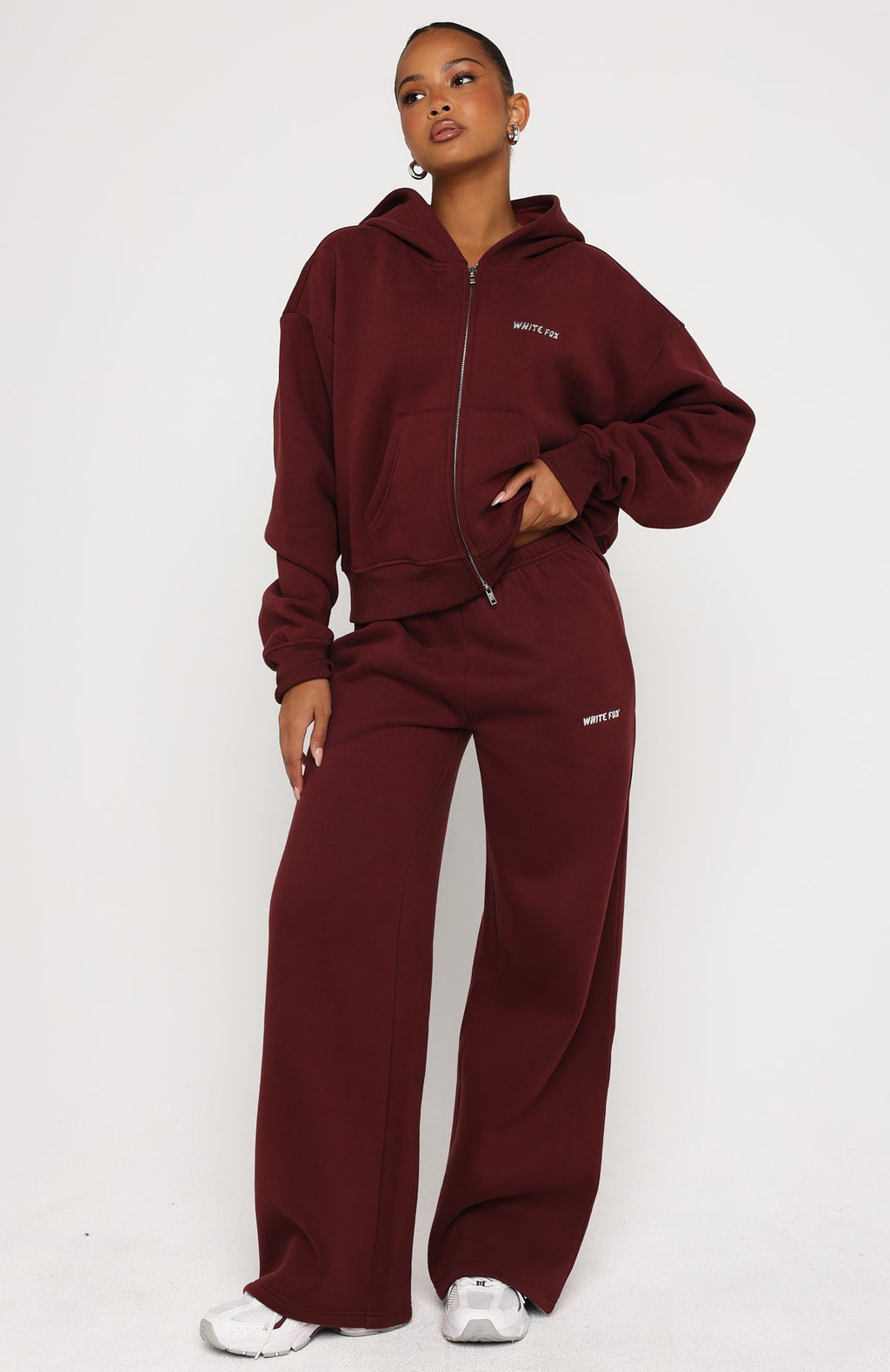 White Fox Test Drive Boxy Zip Front Hoodie Dark Cherry