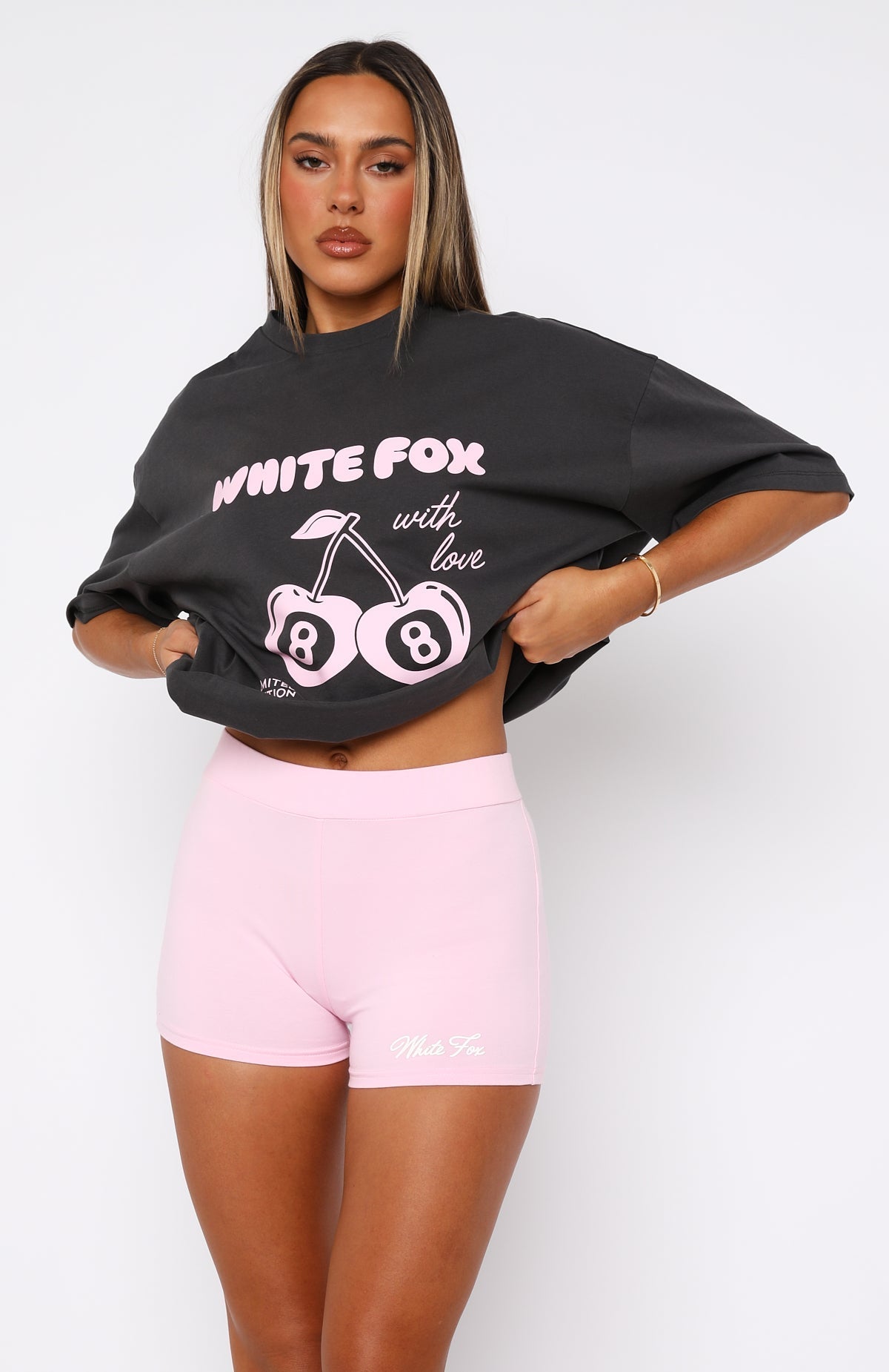 White Fox With Love Bike Shorts Baby Pink