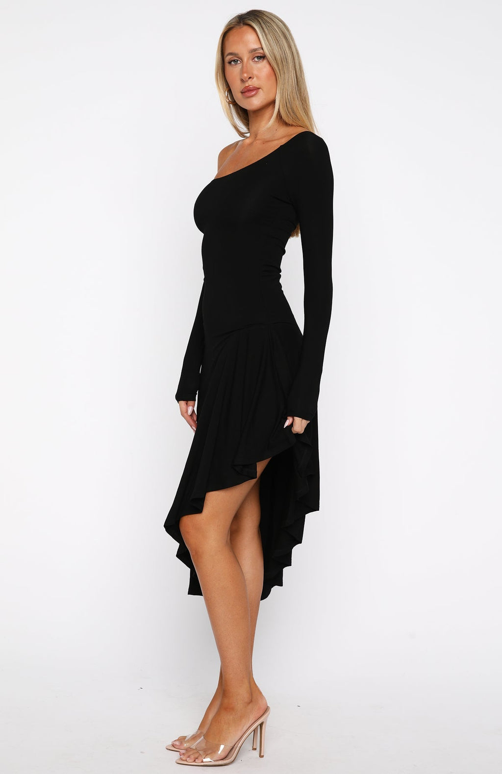 White Fox After You've Gone Long Sleeve Midi Dress Black