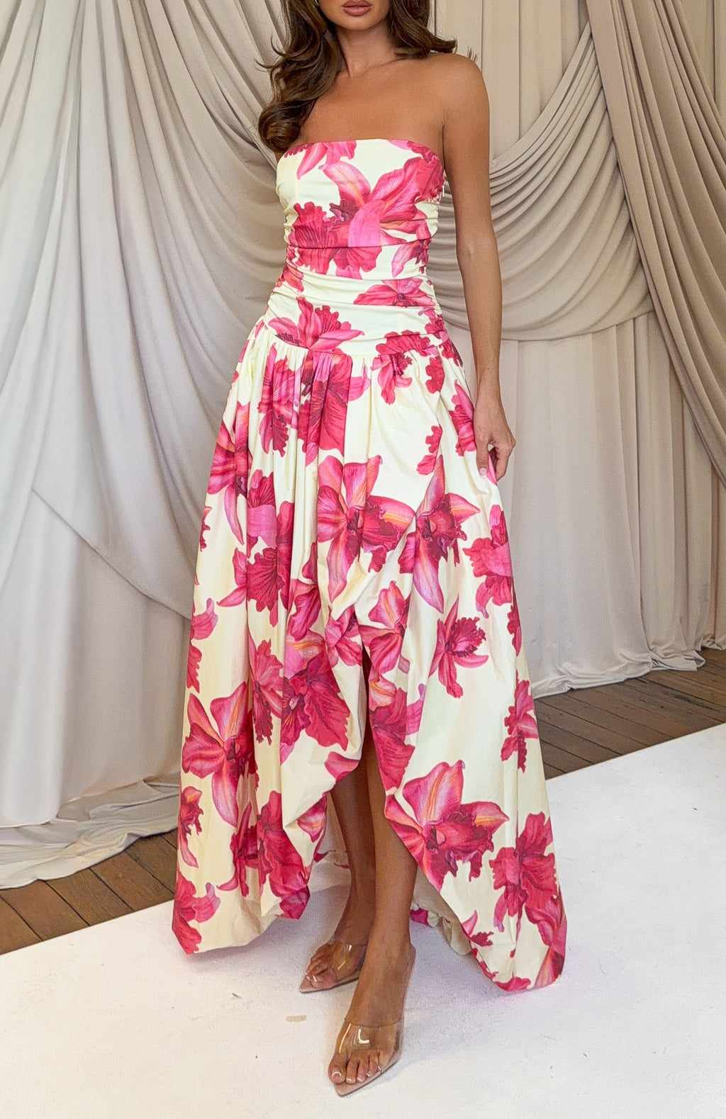 White Fox Keep My Promise Strapless Maxi Dress Siena Bloom