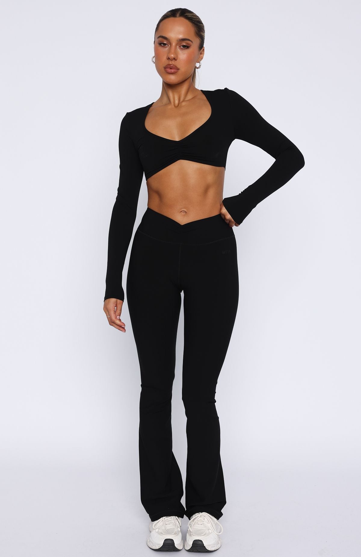 White Fox Revival High Waisted Flare Leggings Black